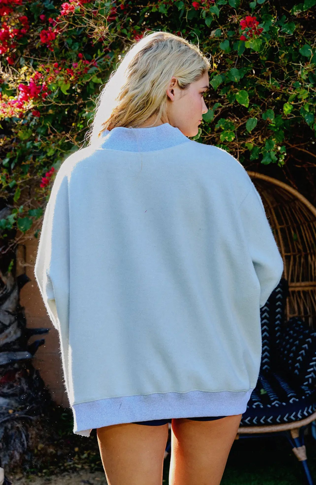 pilates & yoga print reversible mockneck sweatshirt
