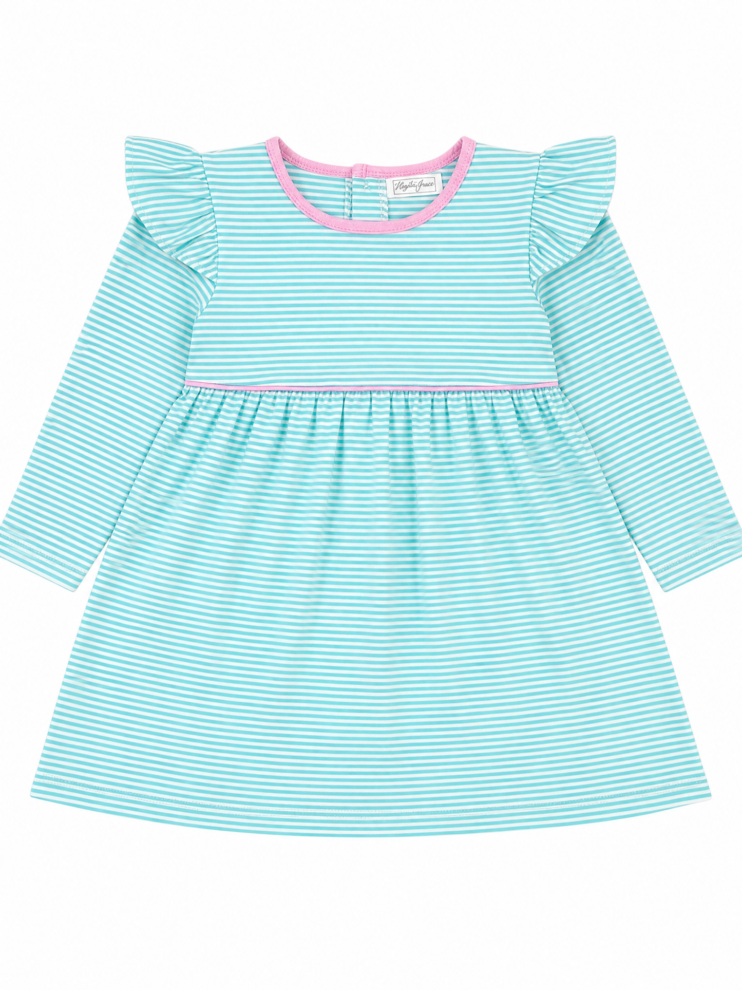 Everyday LS teal dress with pink trim