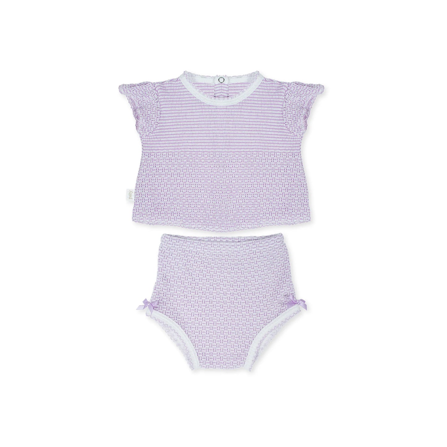 PATY KNIT FLUTTER SLEEVE DIAPER SET WITH BOWS