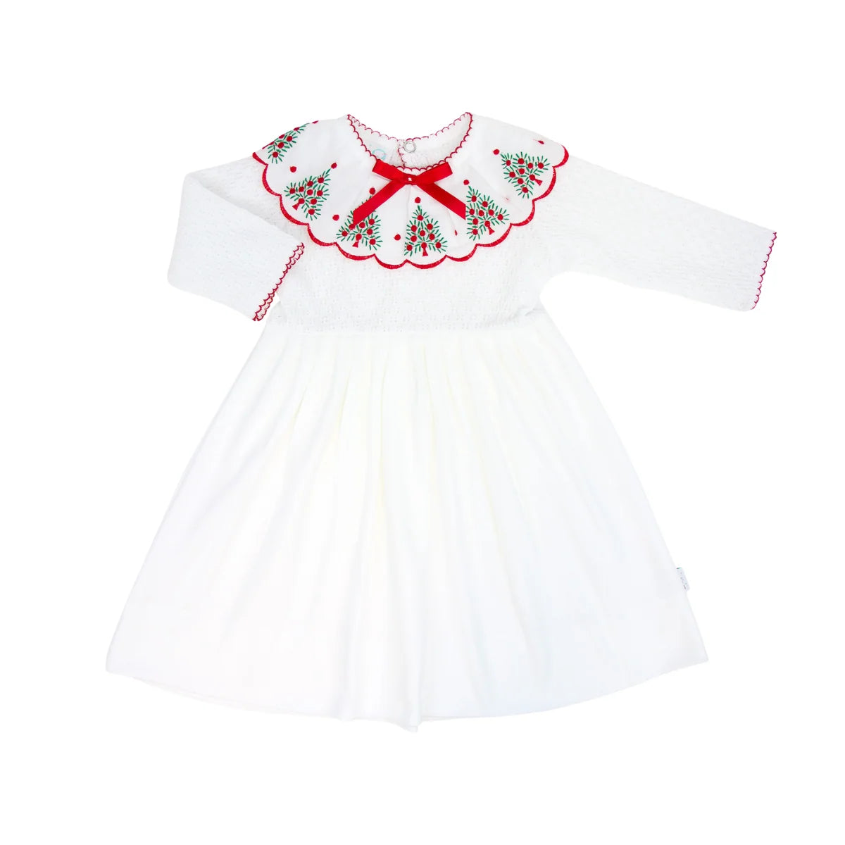 PatyKnit™ Christmas Dress with Swiss Tree Trim Embroidery