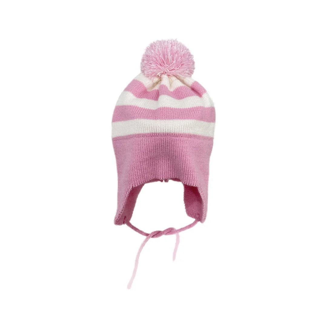 Pink stripe ear flap hat