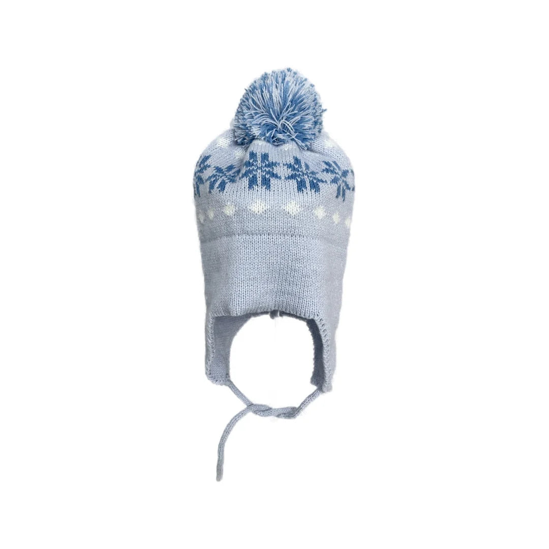 Blue snowflakes ear flap hat