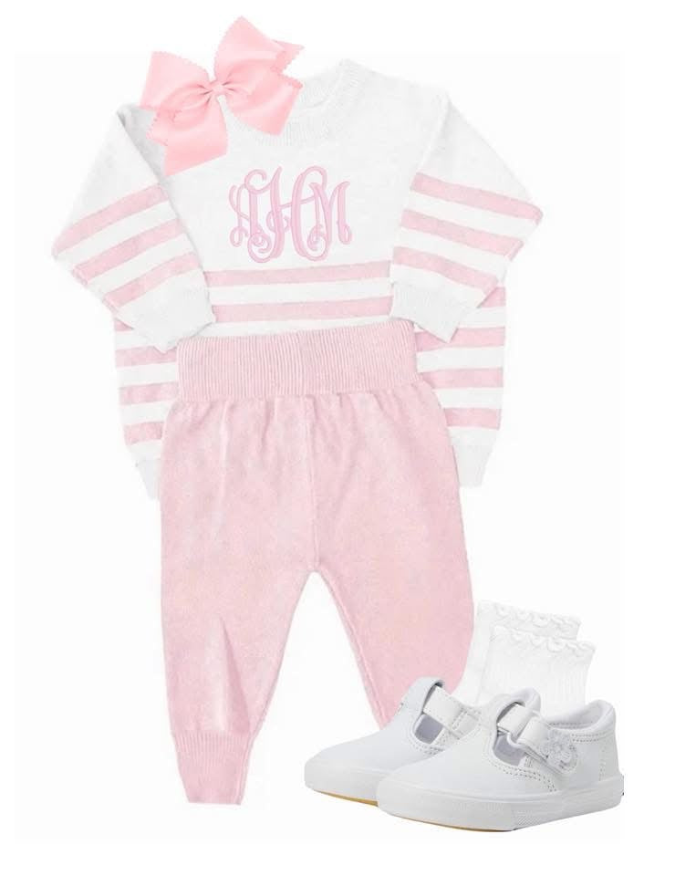 Pink and white organic cotton knit set