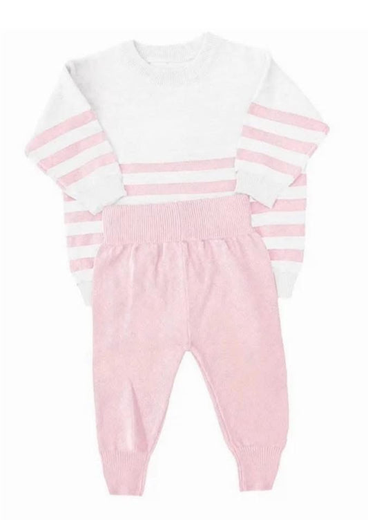 Pink and white organic cotton knit set