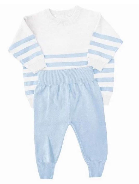 blue and white organic cotton knit set