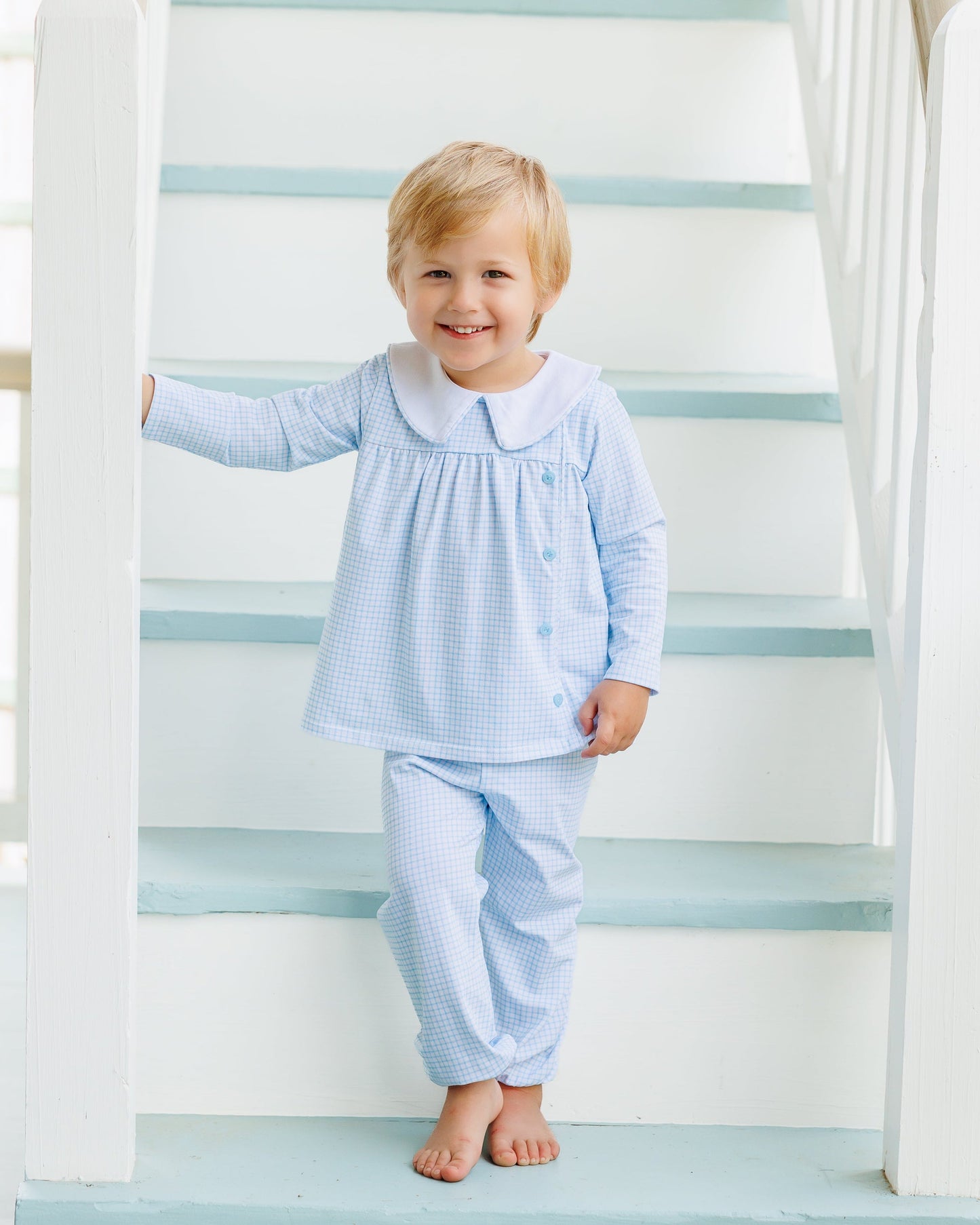 Liam bloomer pant set- light blue windowpane