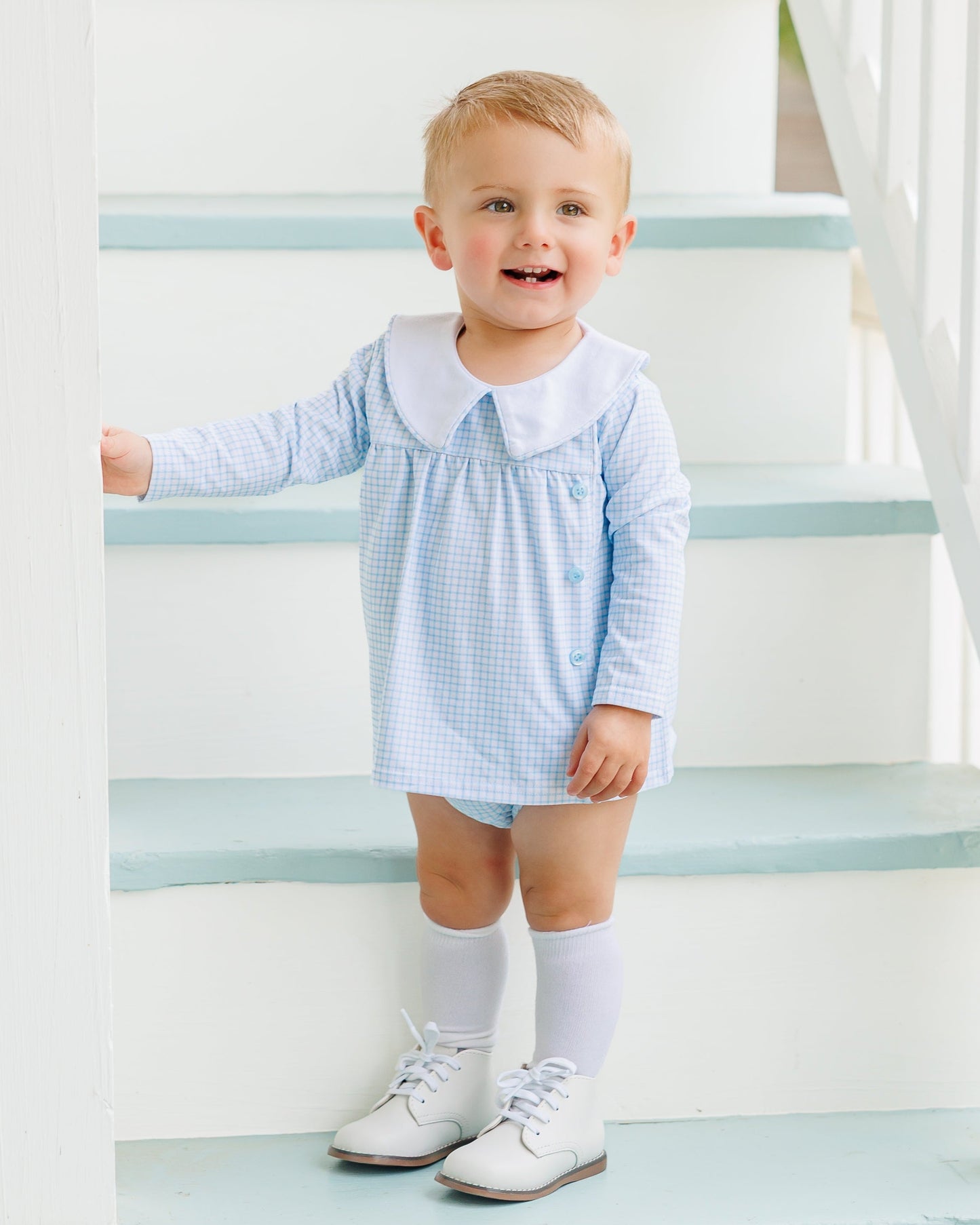 Liam diaper set- light blue windowpane