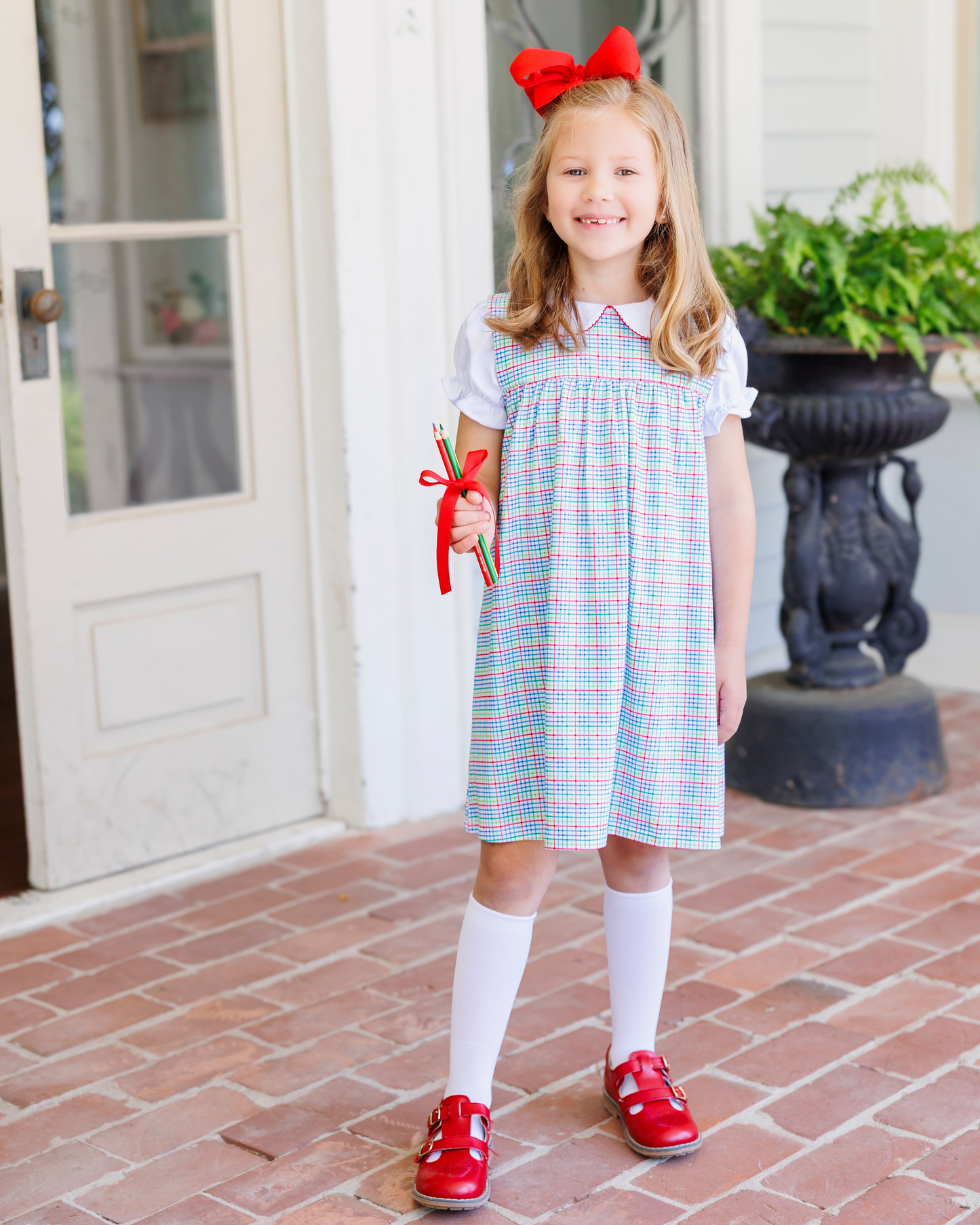 Primary plaid jumper set