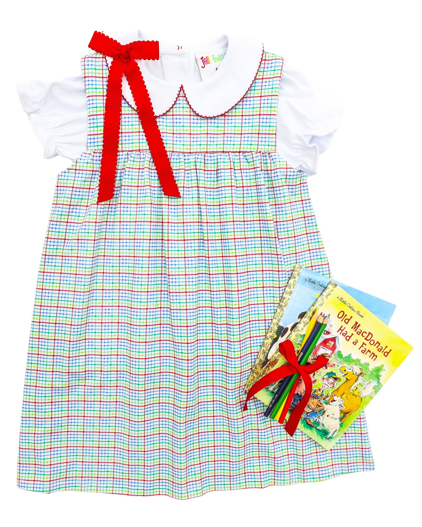 Primary plaid jumper set