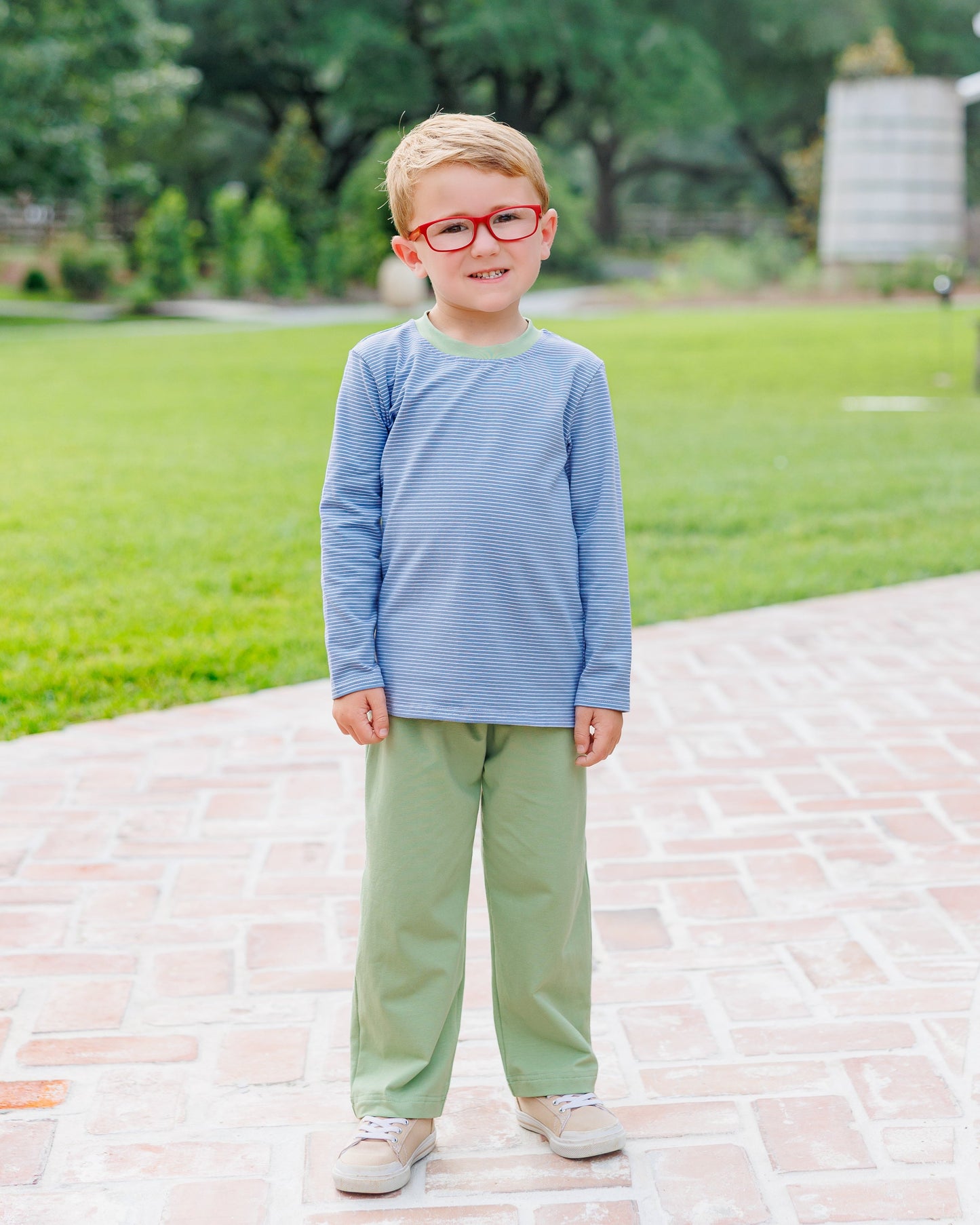 Thomas pants set- dusty blue stripe/sage