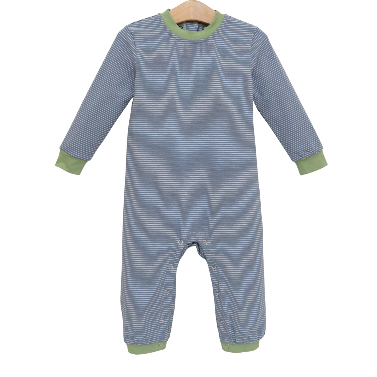 Thomas romper- dusty blue stripe/sage