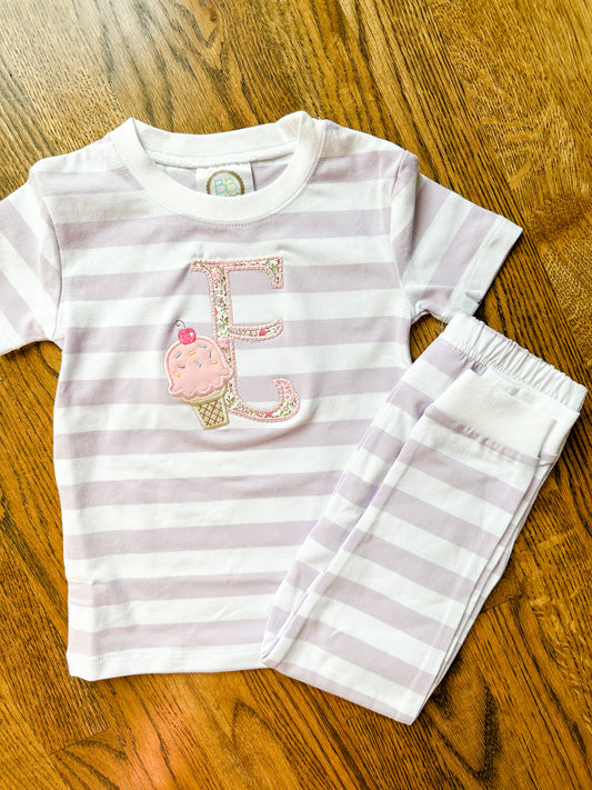 Ice cream applique initial pjs