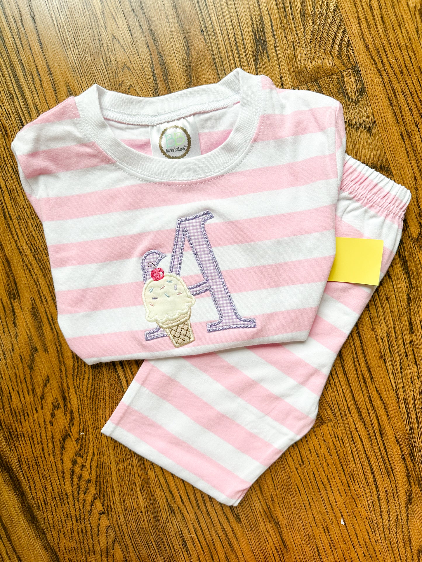 Ice cream applique initial pjs