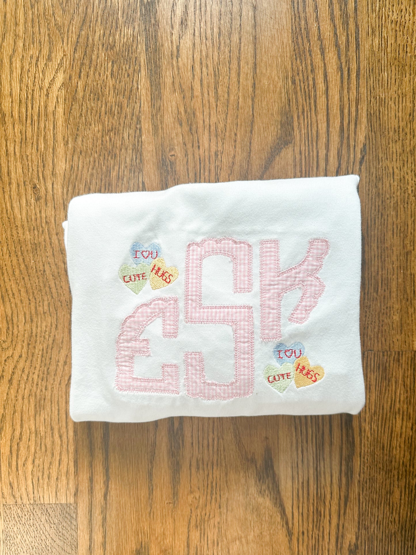 Appliqué initials with Conversation Hearts Minis