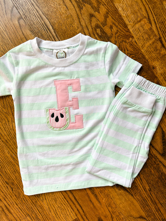 Watermelon Initial Applique Pjs